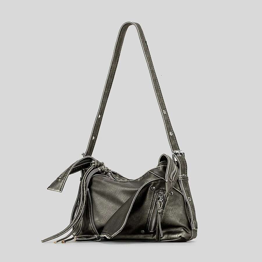 Fashion Lapel Collar Design Women Shoulder Vintage Washed Pu Leather Crossbody Bags Y2k Multi Zipper Small Tote Bag