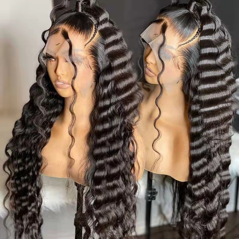 wig Womens front lace synthetic fiber small curly hair large wave wig headband black matte silk