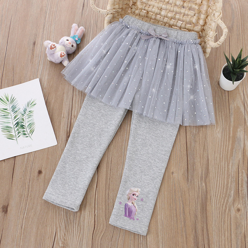 DISNEY Frozen Elsa princess kids designer clothes girl short dress and trousers pseudo two piece comfortable and soft.