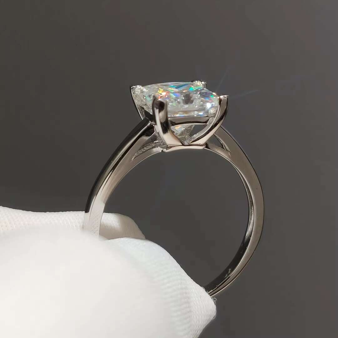 Silver 925 Original Princes Cut 2 Ct Diamond Test Past Sparkling D Color Moissanite Ring Excellent Cut Square Gemstone Rings