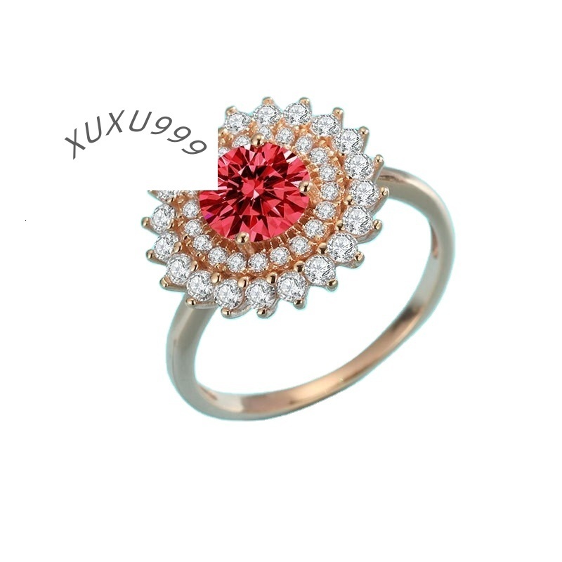 New Trendy Sun Flower Shape D Color 1Carat 925 Sterling Silver Red Moissanite Ring for Women Engagement Party
