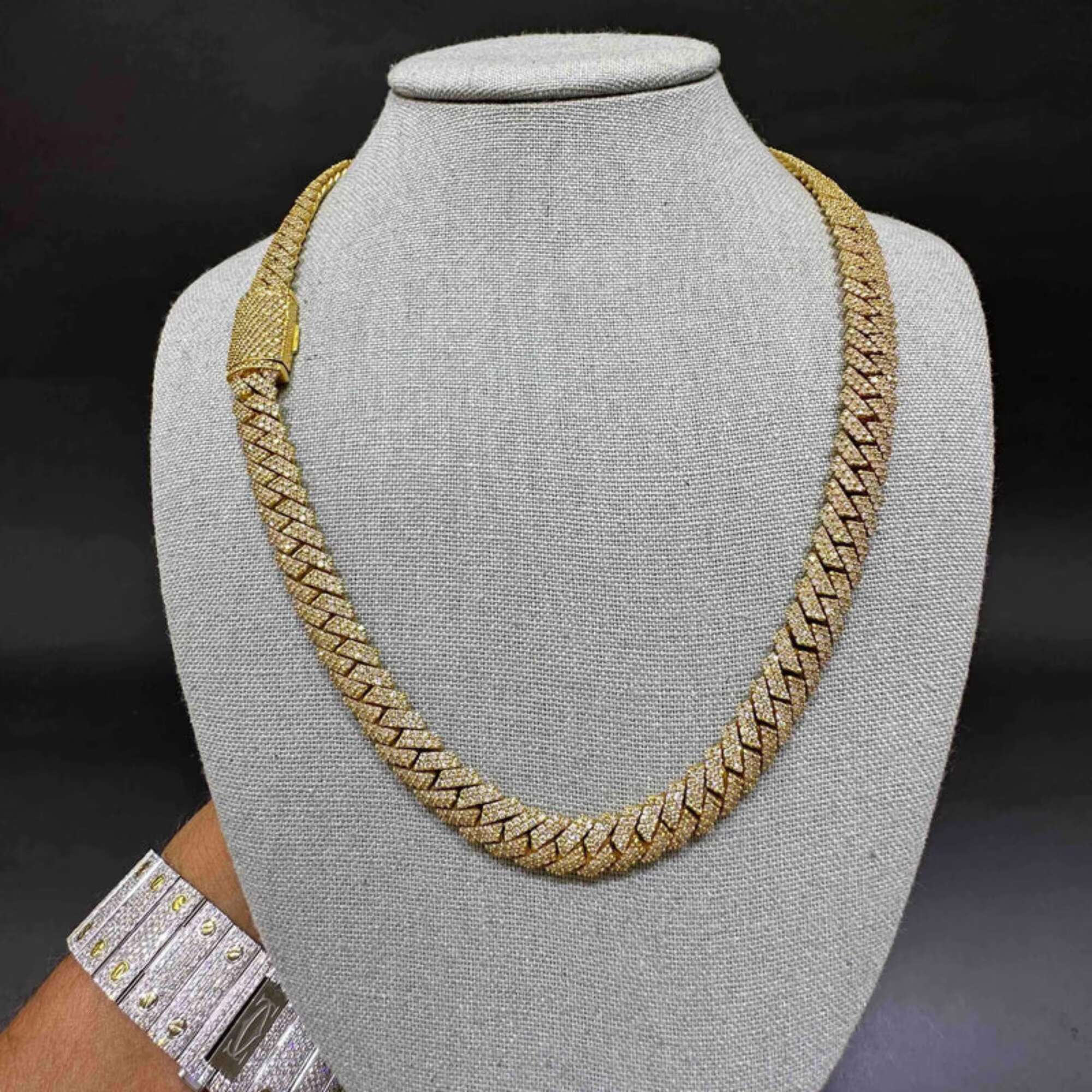 Premium Quality Iced Out Cuban Link Chain 14MM VVS Moissanite Diamond Cuban Link Chain Hip Hop Miami Cuban Chain 10k Gold
