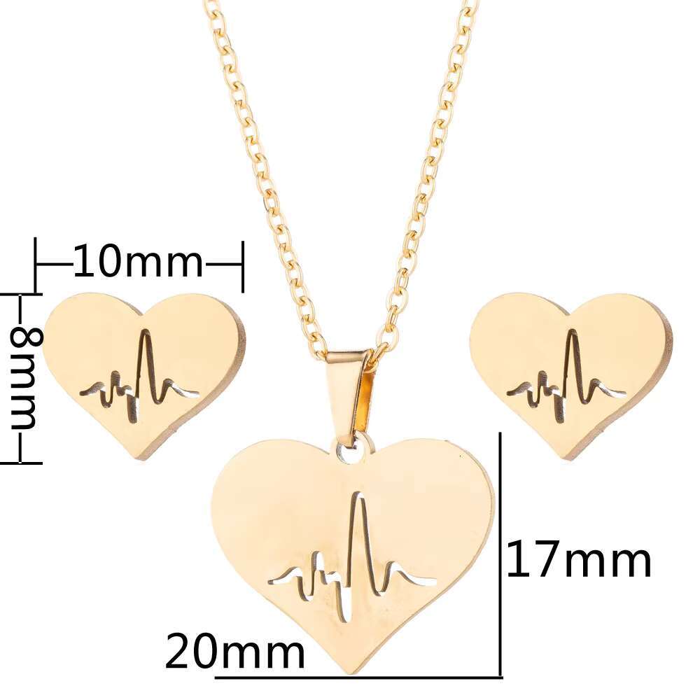 Stainless Steel Ecg Heart Pendant Necklaces and Earrings Jewelry Set for Girls