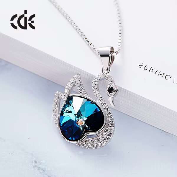 CDE Boutique Jewelry Pure Sier Austrian Crystal Blue Stone Pendant Swan Necklace for Girls
