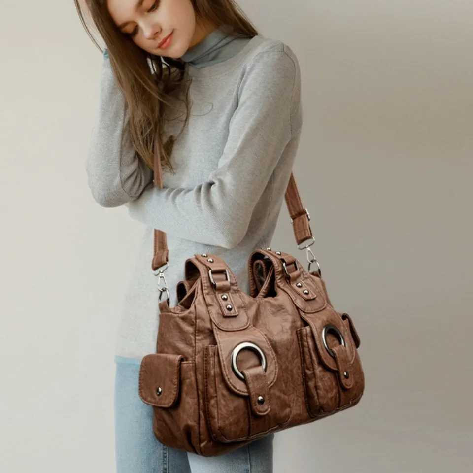 Two Metal Circles High Quality Soft Pu Leather Female Handbags Tote Bags Shoulder Crossbody Bag for Women Mother Z250512