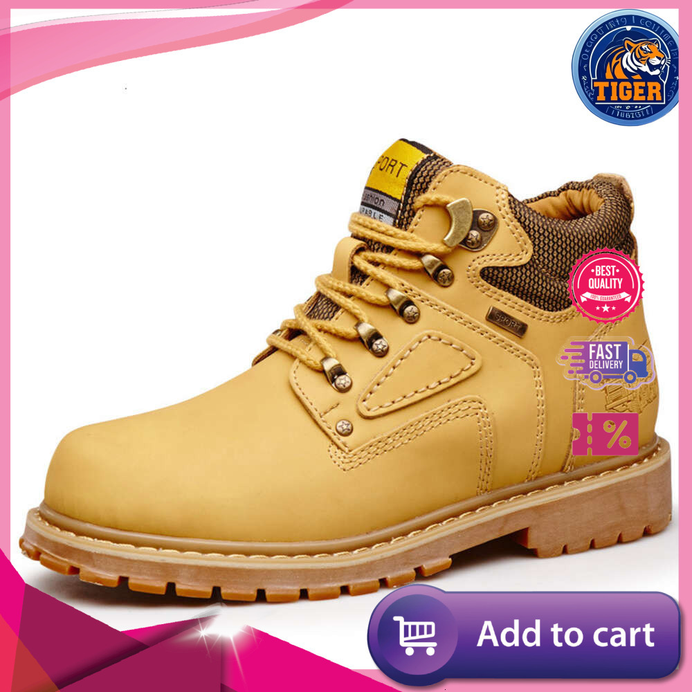 Ddmytiger Men S Work High Top Shoes Autumn And Winter Genuine Short Big Yellow Trendy Matte Leather Boots Large Size Outdoor Shoes