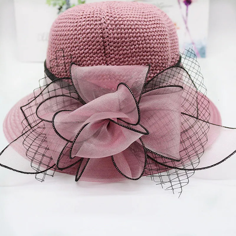 Summer hats for women Organza flower mesh sunshade hat vacation beach wide brimmed sun Sun protection sombreros de mujer 250512