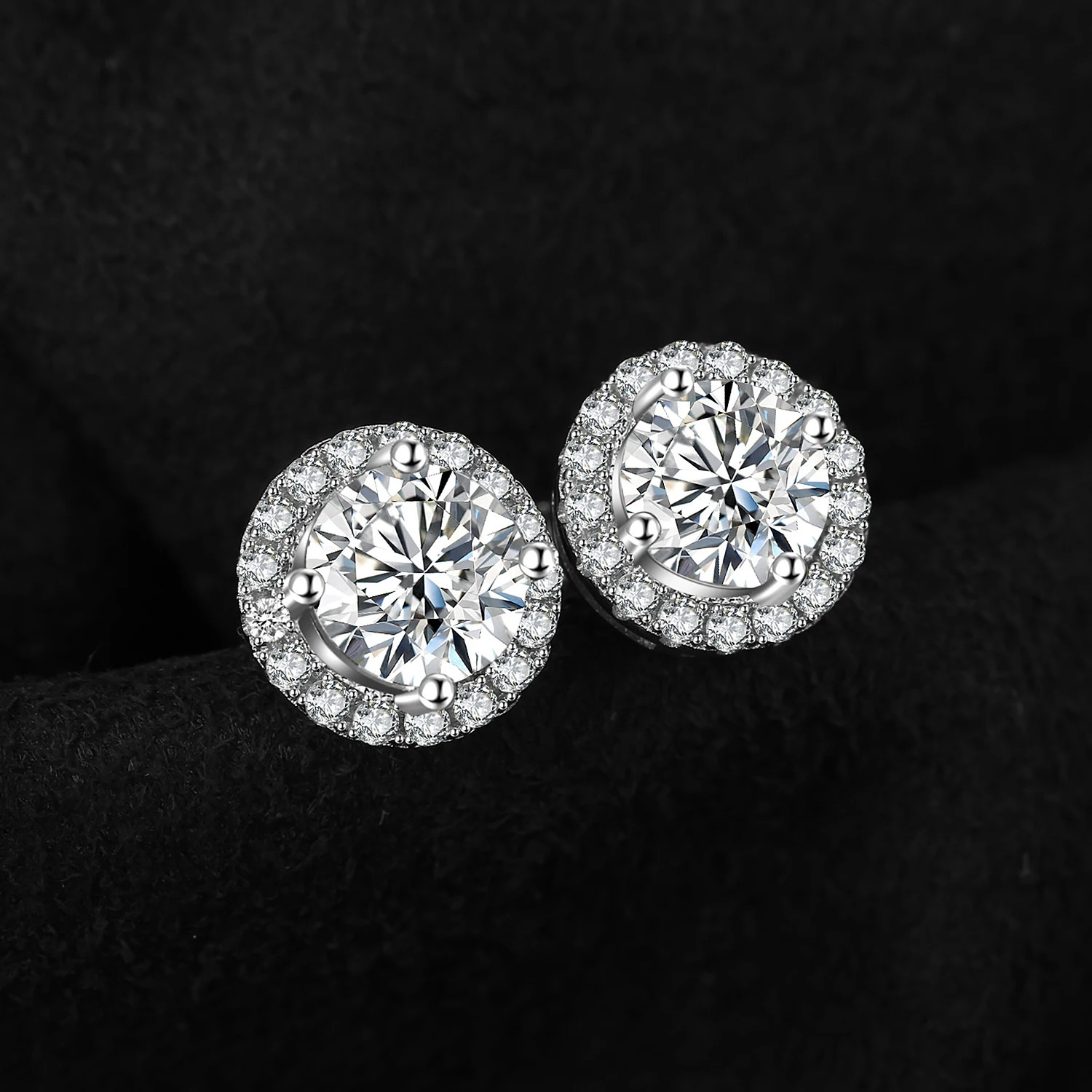 JewelryPalace Round Cut 5A Cubic Zirconia Halo Wedding Engagement 925 Sterling Silver Stud Earrings for Woman Gift Fine Jewelry 250512