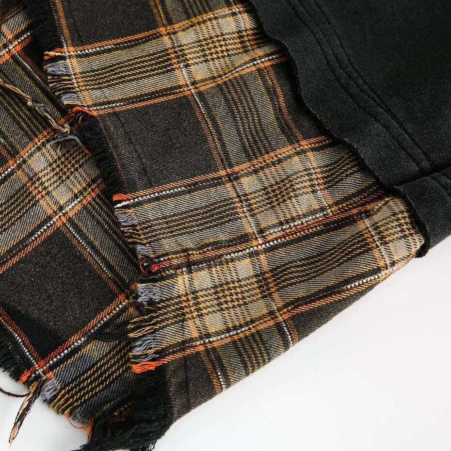 Plaid Splicing Sweatshirt Men Oversized Haruku Hip Hop Streetwear Pullover Fake Two Piece Loose Y2k Hoodie Male Designer