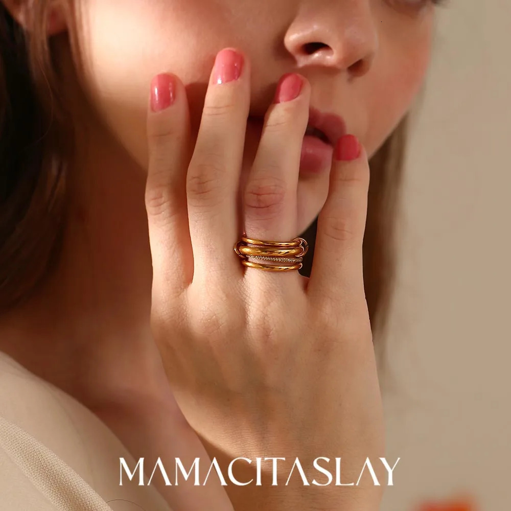 MamacitaSlay Unique Cool Three/Four Fingers Chain Shape Variable Rings Stainless Steel Trendy Waterproof Jewelry Women Men Gifts 250509
