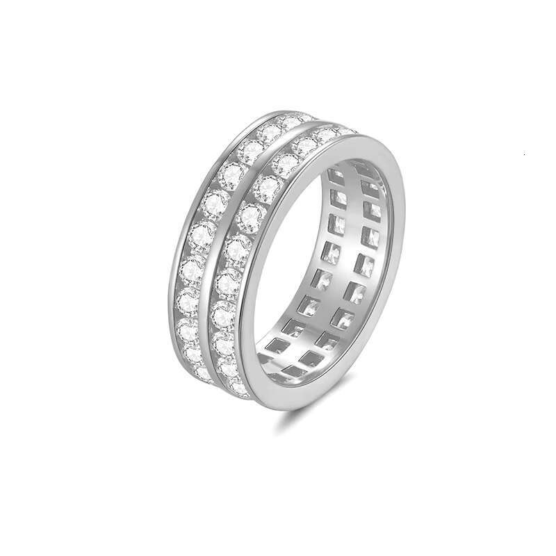 Full Iced Out Sparkling Moissanite Ring 18K Gold Plated 925 Sterling Silver Jewelry Double Row Round Moissanite Ring for Women