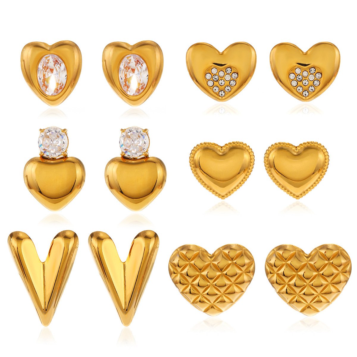 Popular style stainless steel heart French gold-plated fashionable zircon inlaid earrings