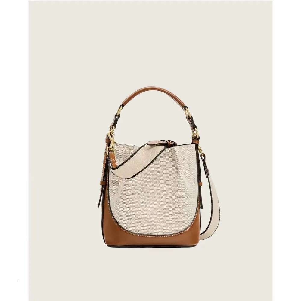 new fashion women's Brown Korean version of portable slung broadband beam mouth bucket bag