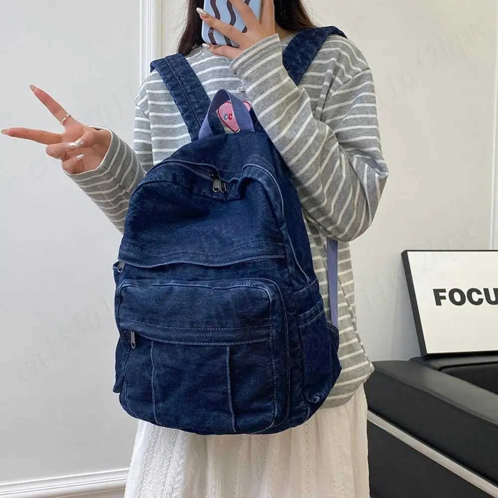 Womens Jeans Shoulder Bag Vintage Backpack Large Capacity Denim School Backpack Simple Laptop Backpack Female Daily Backpack Z250512-1