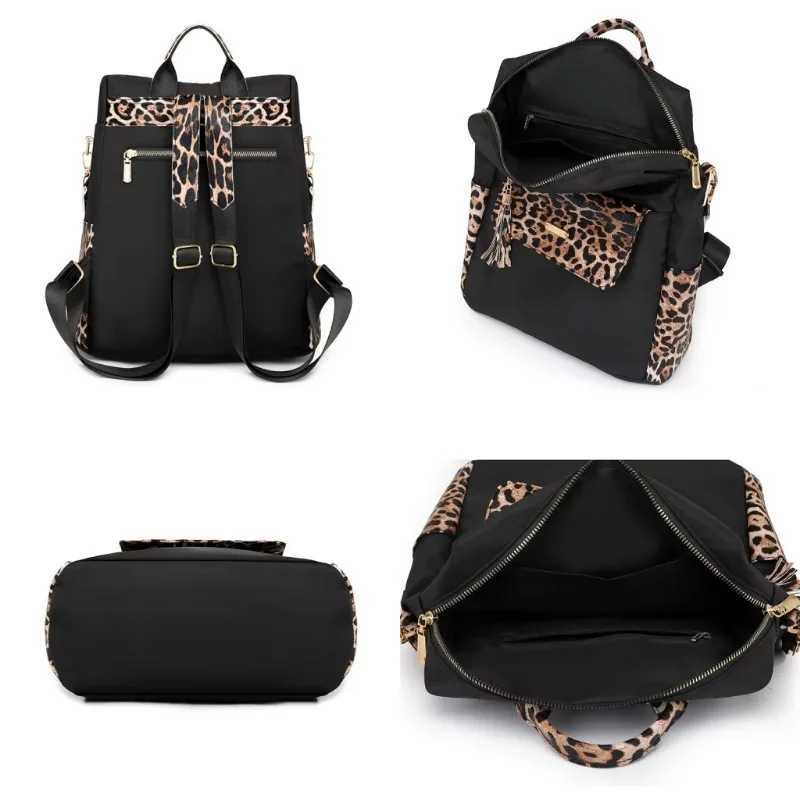 Fashionable Multi-function Leopard Backpacks for Women High Quality Tassel Backpack Lightweight Commute Nylon Travel Bag Z250512