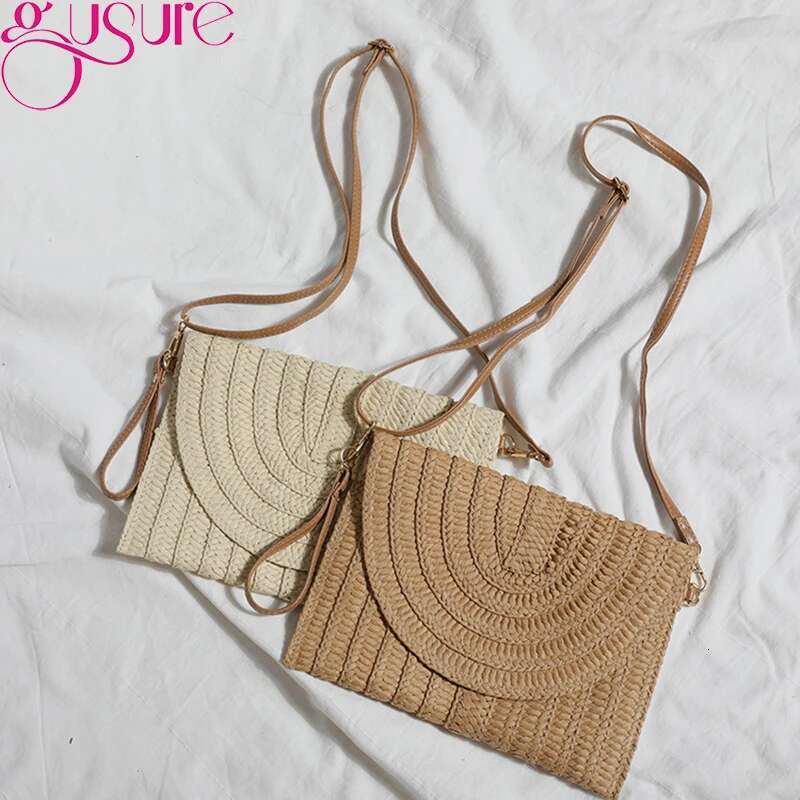 ddmy Shoulder Straw Woven Crossbody Bag Beach Clutch Handbag Casual Summer Handmade Envelope Bags for Women Totes Purse