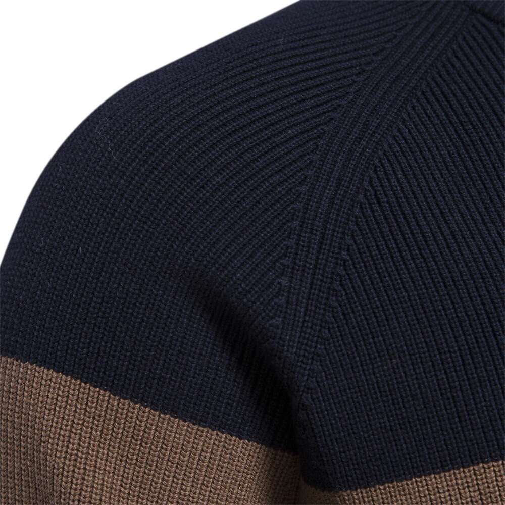 2023 New Autumn And Winter Patchwork Color Zipper Cardigans For High Quality Youth Men Cotton Sweater-250512