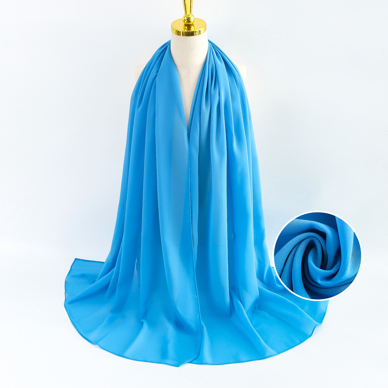 K697 Spot solid color single color pearl chiffon bubble scarf gauze scarf long scarf Malaysia ladies headscarf scarf shawl factory
