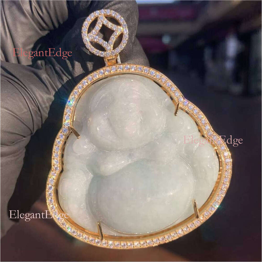 Custom Designs Handmade Real Gold Jade With Lab Grown Dia Cvd Pendant for Necklace Jewelry