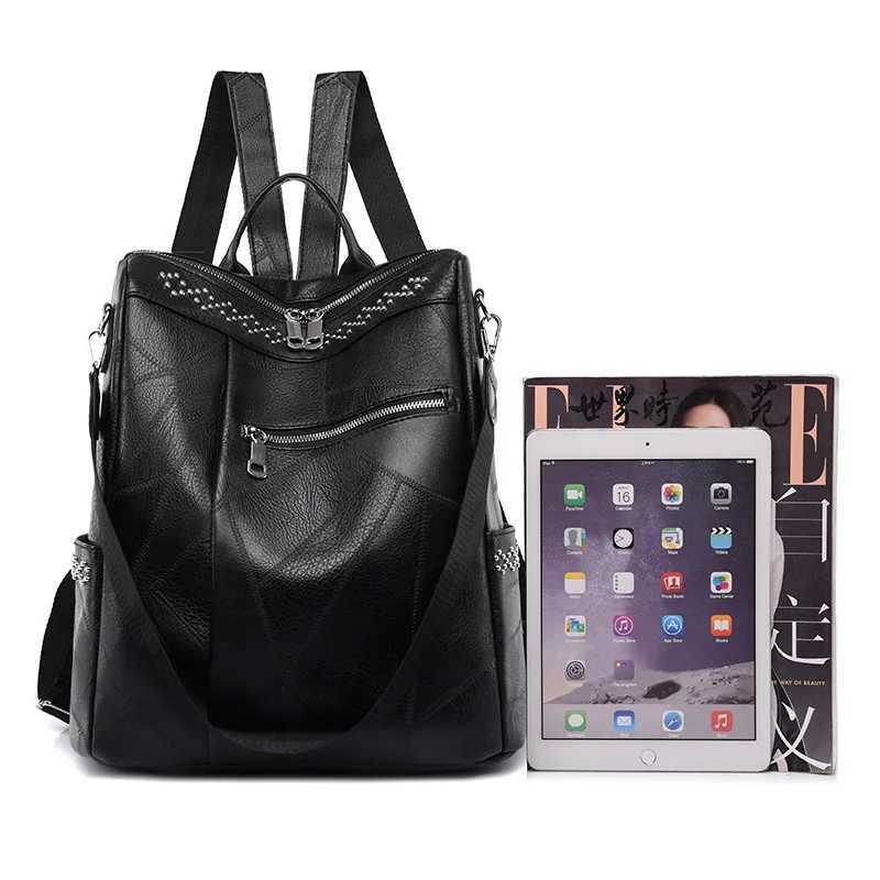 2024 Soft Pu Leather Women Backpack Youth Lady School Bag Big Capacity Travel Backpacks Womens Shoulder Bags Z250512