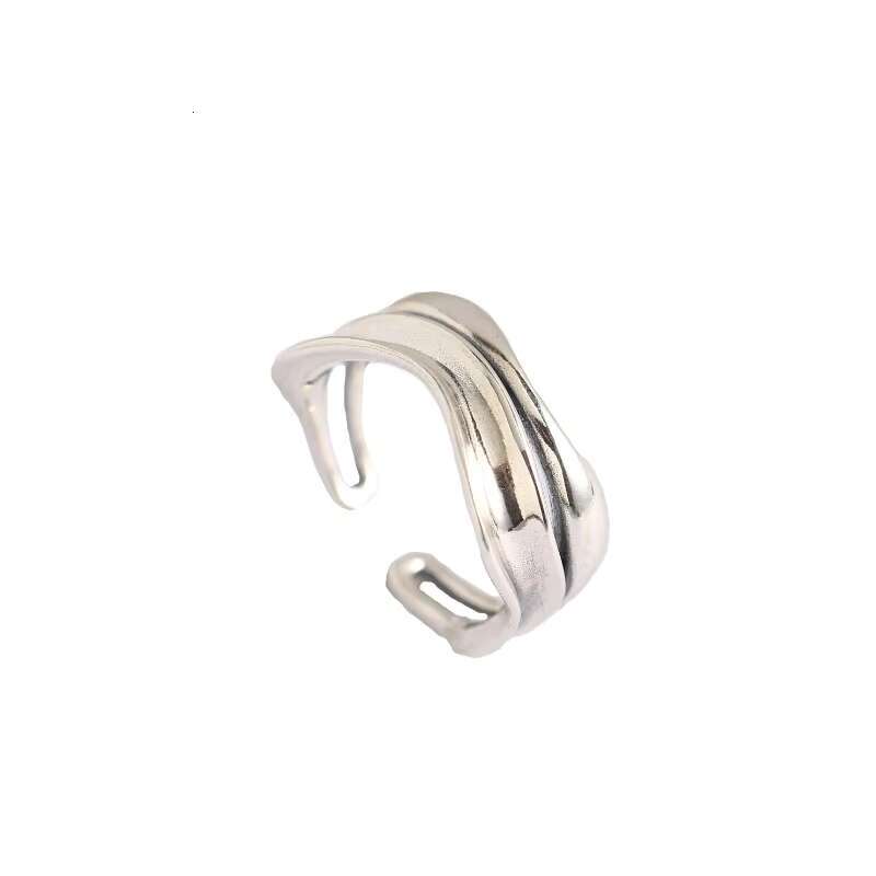 Minimalist Double Layer Curved Simple Rings for Women Open Adjustable Sterling Silver 925 Finger Ring Fine Jewelry Bijoux
