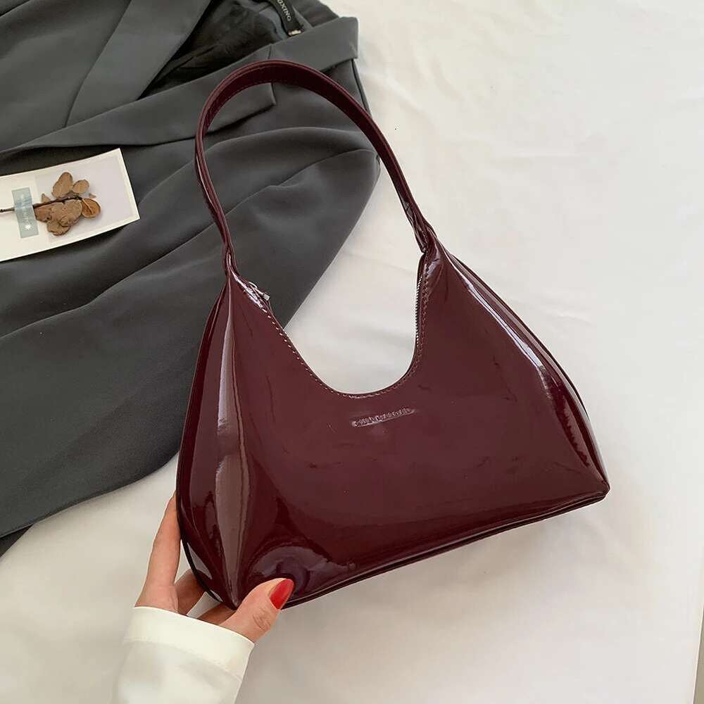 Women Patent Leather Tote Versatile Fashion Shoulder Casual Satchel Hobo Zipper Armpit Bag Girl Shopper Purse