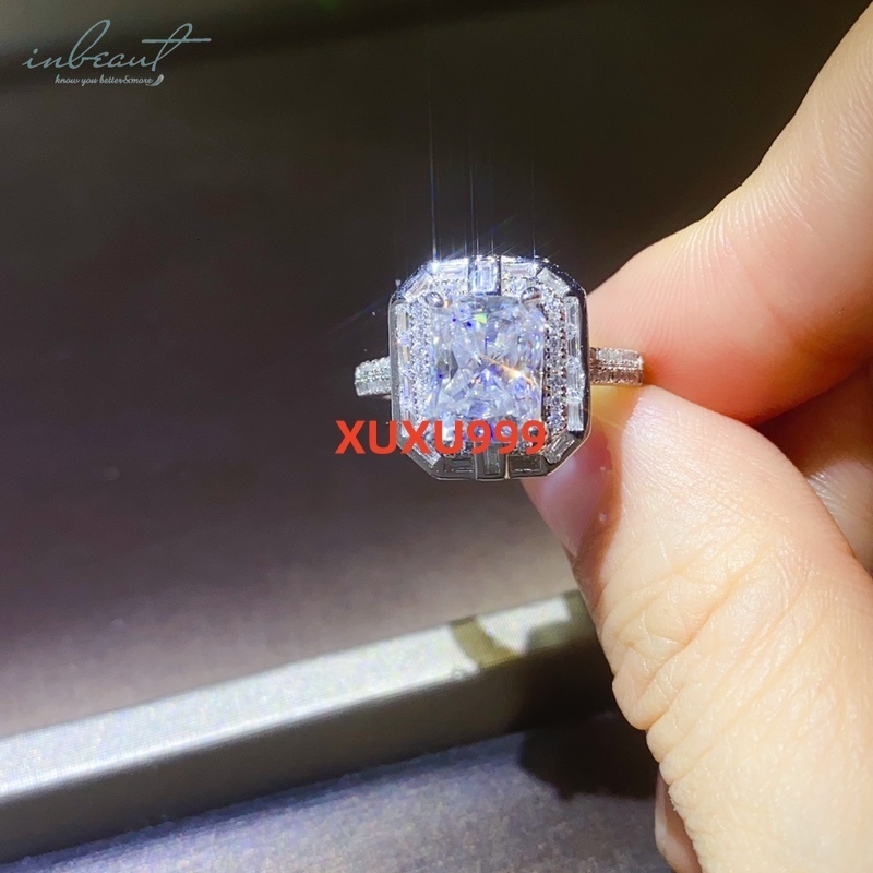Silver 925 Original 3 Ct Brilliant Radiant Cut Diamond Test Past D Color Moissanite Ring for Women Wedding Gift Fine Jewelry