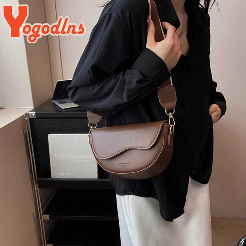 Yogodlns Fashion Small PU Leather Saddle Armpit Bags for Women Vintage Designer Shoulder Crossbody Bag Small Flap Purse HandbagsXJ250512