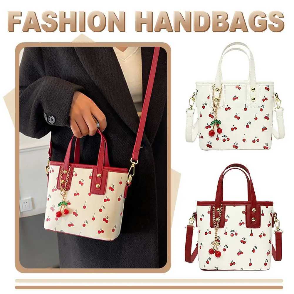 Women PU Cherry Shoulder Bag Large Capacity Trendy Commuting Bag with Cherry Pendant Stylish Crossbody Bag Aesthetic HandbagW250512