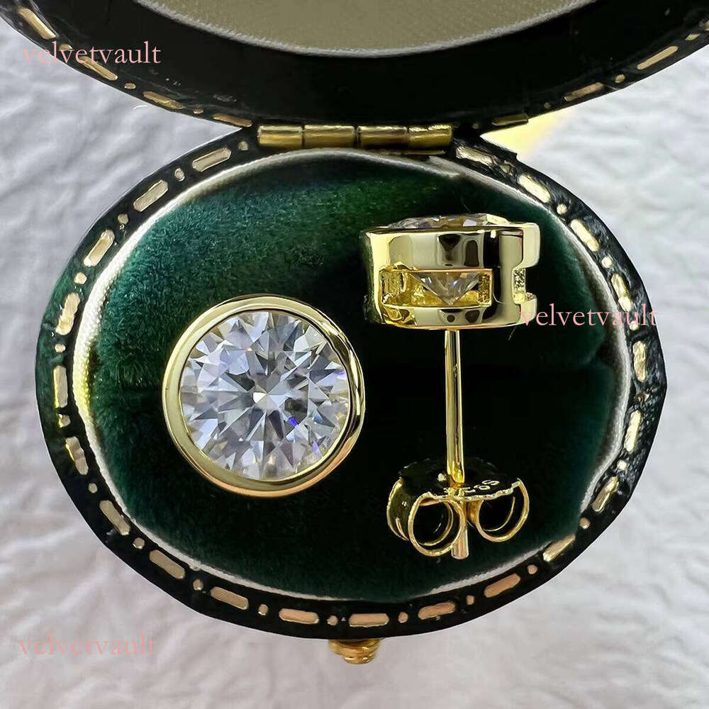 Moissanite bezel set earrings pure - classic design, 0.5 to 1 carat, available in gold or sier