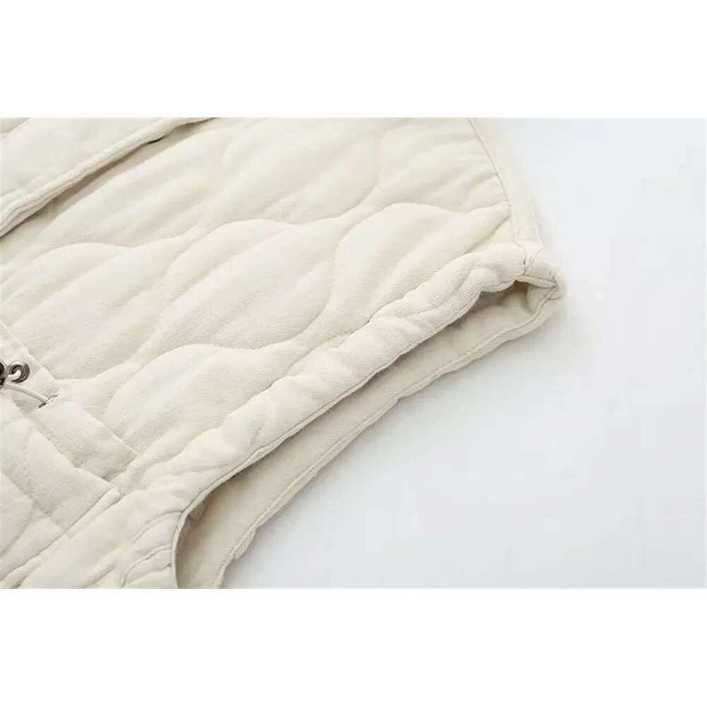 New Women's Versatile Sleeveless Stand Up Collar Pocket Decoration Cotton Vest Loose Shoulder Jacket