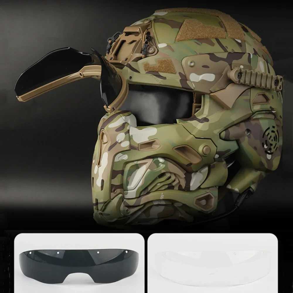 Tactical Assault Helmet with Fans and Headphone Airsoft Hunting Motorcycle Cosplay Protective Gear Full Covered Mask Fast HelmetW250512