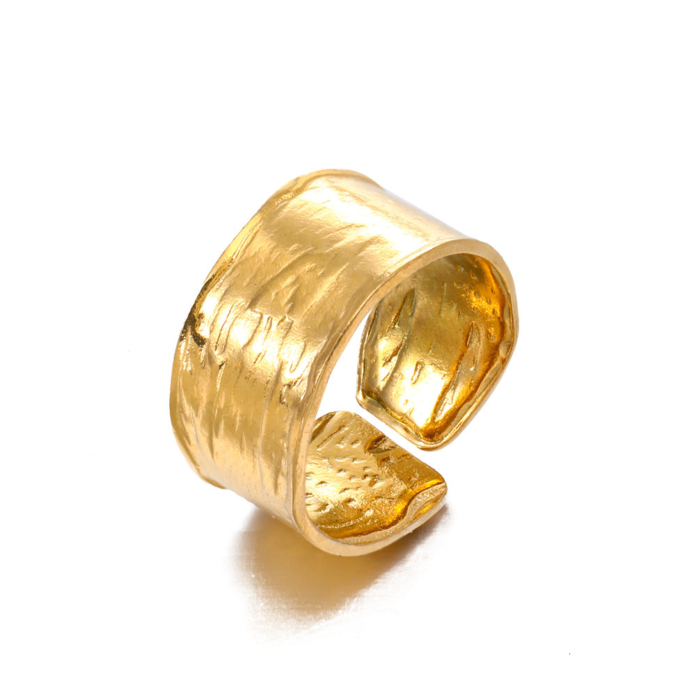 Ins style wide face geometric opening adjustable gold-plated stainless steel women's French ring