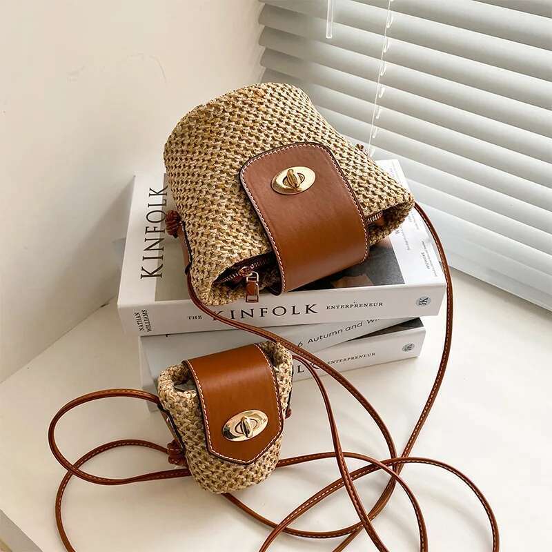 Mini for Women's Travel and Vacation Shoulder Small Crossbody Woven Straw Cross Beach Bag