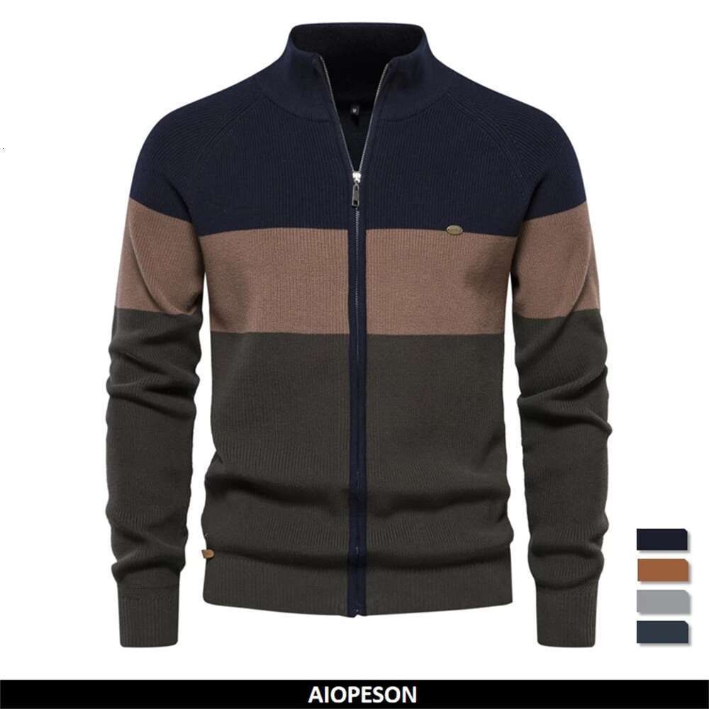 2023 New Autumn And Winter Patchwork Color Zipper Cardigans For High Quality Youth Men Cotton Sweater-250512