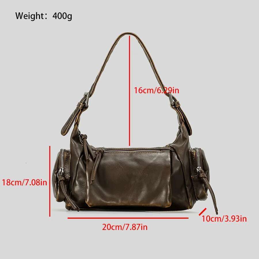 Vintage Underarm For Women Designer Multiple Pockets Shoulder Bags Soft Washed Pu Leather Crossbody Bag Y2k