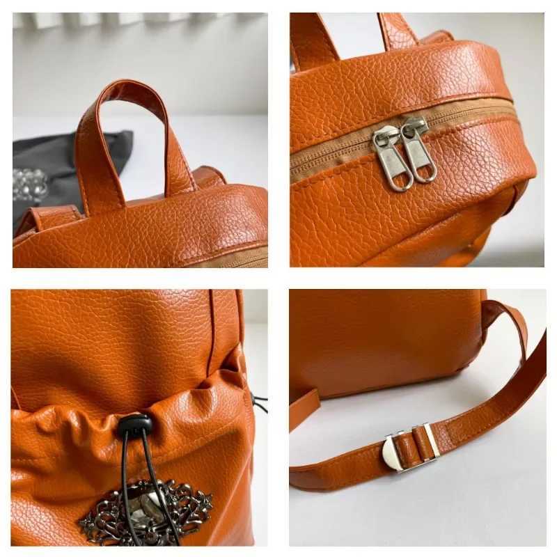 Womens Trendy Personality Punk Style Soft PU Leather Backpack with Metal Skull Decoration Daily Use Small Backpacks for Women Z250512