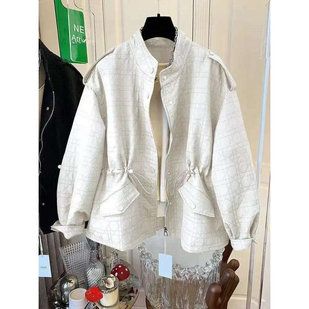 Drawsting Lace Up Ropa Mujer Plaid Woman Jackets Stand Collar Zipper Chaqueta Mujeres Long Slevee Coats Autumn Winter Clothes