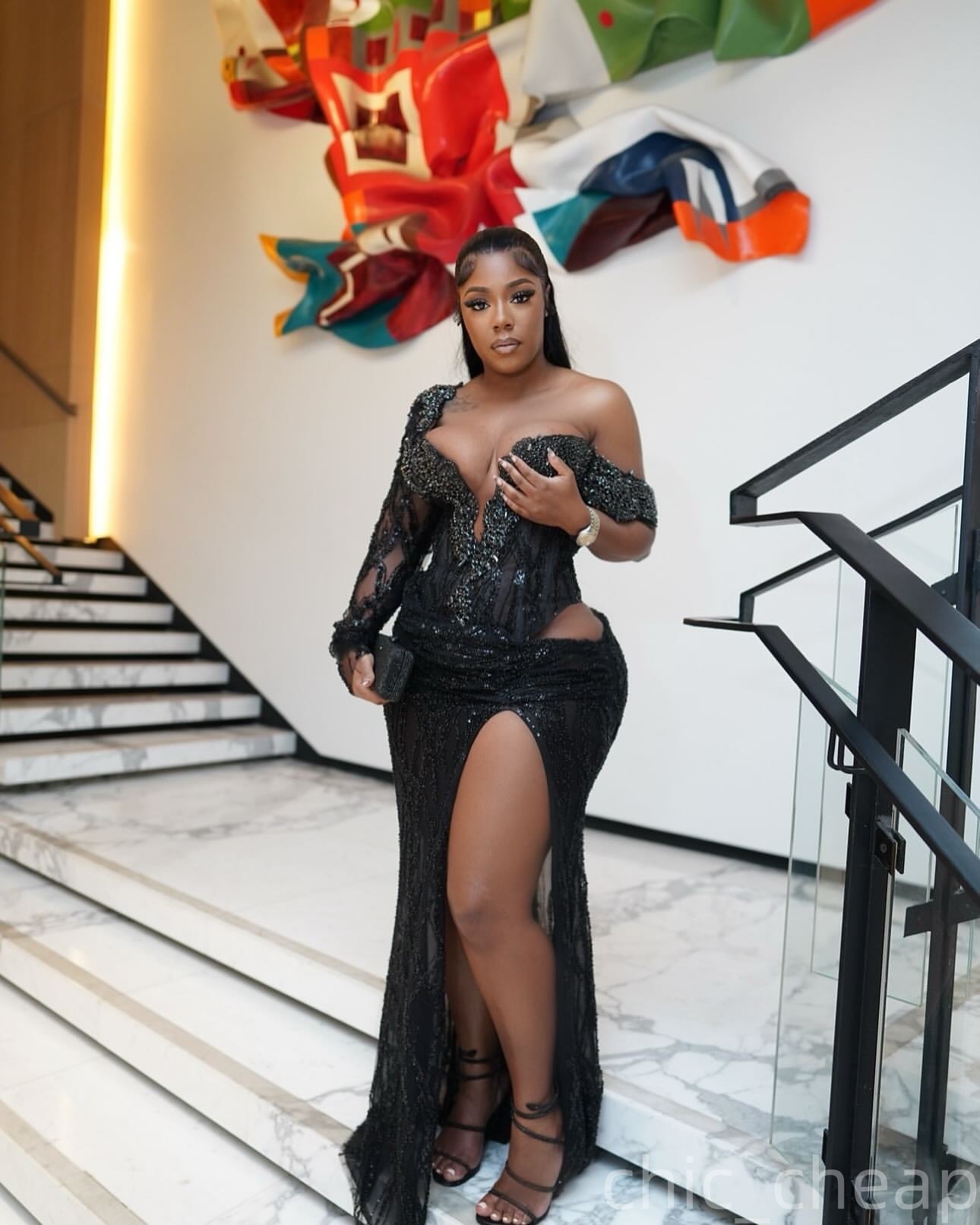 Black Mermaid Plus Size Prom Dresses 2025 One Shoulder Crystals Sequined Evening Formal Party Second Birthday Engagement Gowns Dress For Special Occas