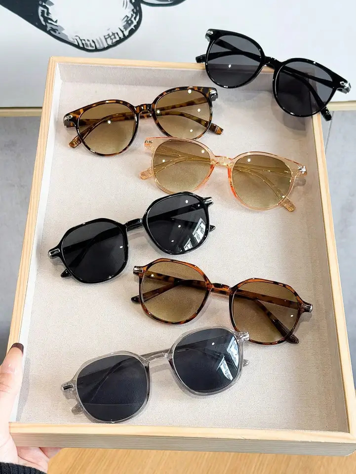 6PCS Classic Fashion Geometric Pentos Plastic Frame Women Sunglasses For Men Daily Life Shades Eyewear Accessories 250512