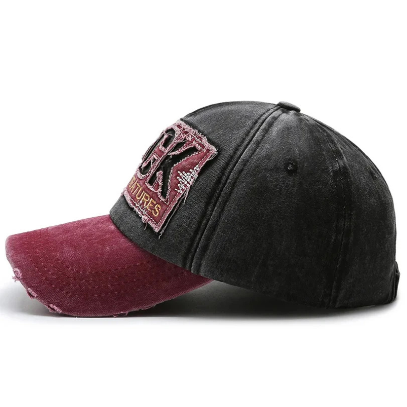 KMKM Korean version washed letters spring and autumn mens and womens fashion shabby denim baseball cap sunhat Official Website 250512