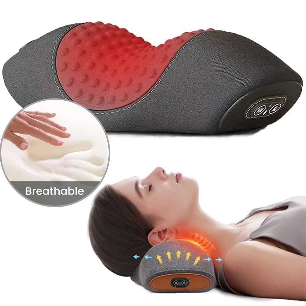 Electric Neck Massage Pillow Heating and Vibration Neck Massager Back Cervical Traction Relax Sleeping Memory Foam Spine SupportW250512