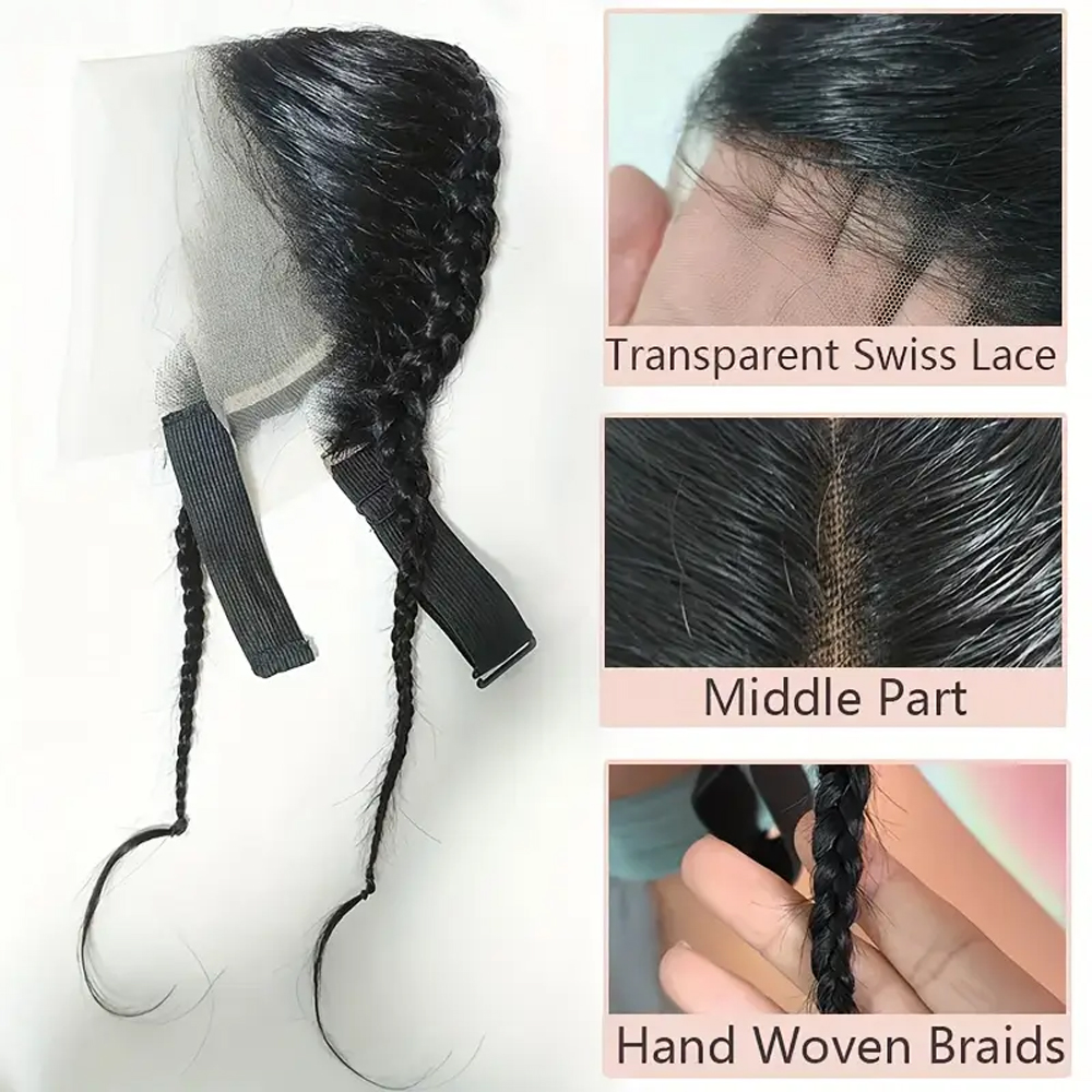 HD 13X4 Transparent Lace Frontal Human Hair with Braids 8-12 Inches Brzailian 100% Remy Hair Read Lace Frontal for Women Girls