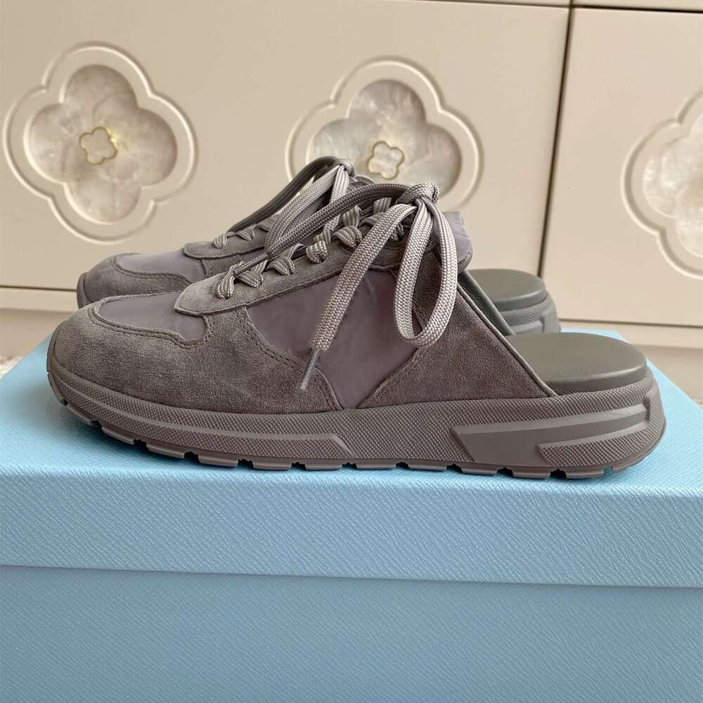 Women Size35-41 Natural Cow Suede Slippers Sports Mules Flat Platform Round Toe Flats Designer Shoes Zapatillas De Mujer