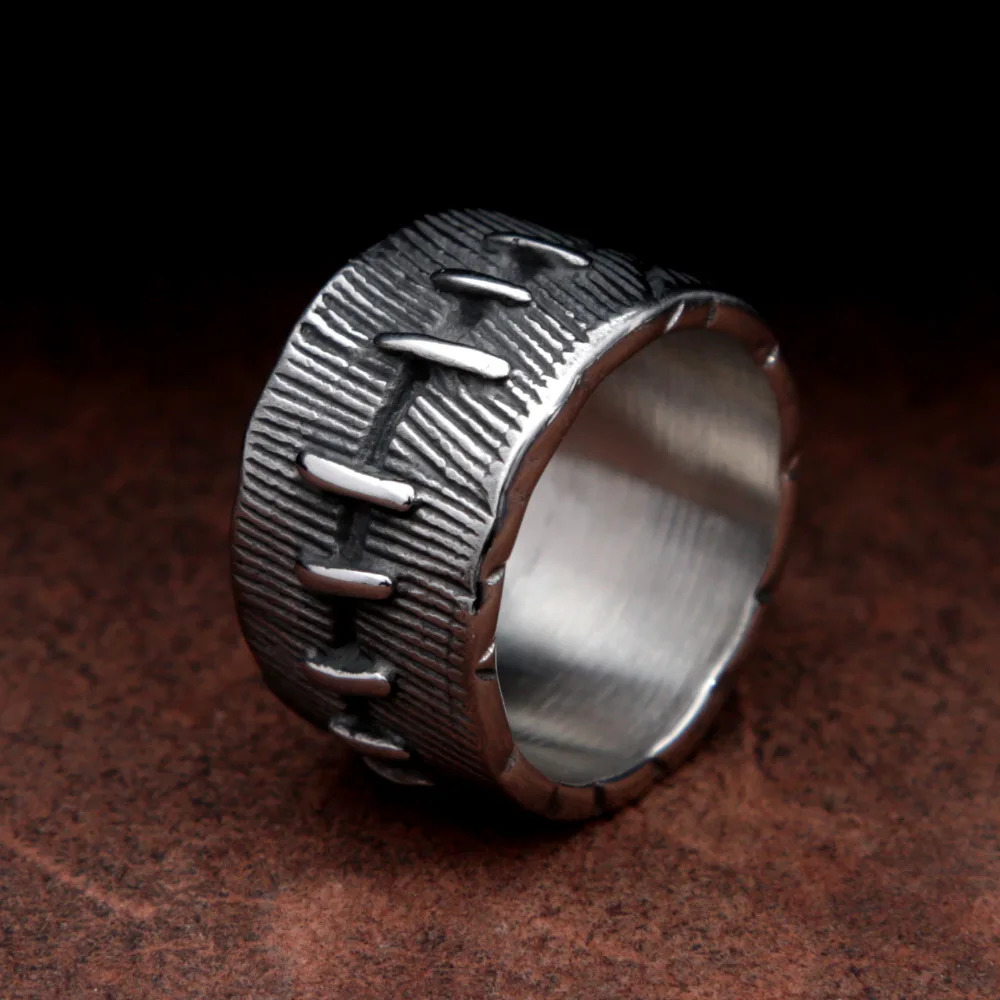 Fashion Mens Punk Biker Ring Creative Chimeric Suture Stainless Steel Rings for Women Vintage Gothic Jewelry Size 7 to Size 15 250509