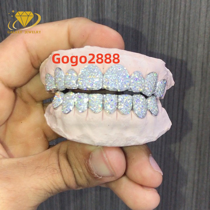 Hip Hop Teeth Grillz Jewelry Iced Out Moissanite Grillz Custom Round Brilliant Cut Vvs Diamond 925 Silver Grilliz for Teeth