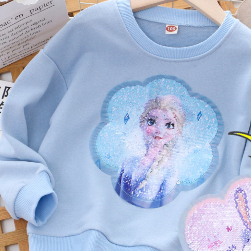 DISNEY Frozen Elsa princess Kids designer clothes Children's autumn clothes girls' double-sided color-changing sequins clothes.