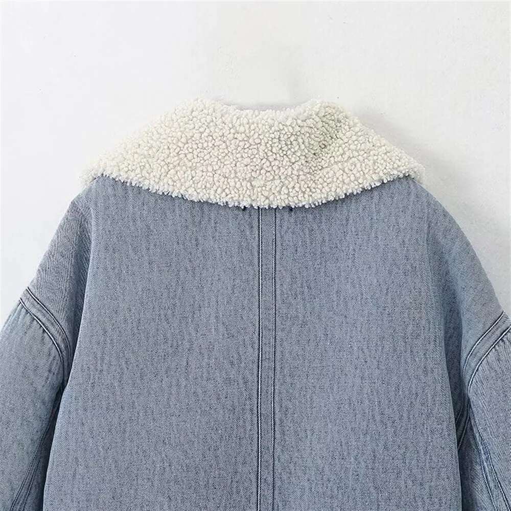 TRAF Autumn New Product Women's Fashion Casual Collar Cowboy Zipper Thickened Long Sleeve Jacket Coat