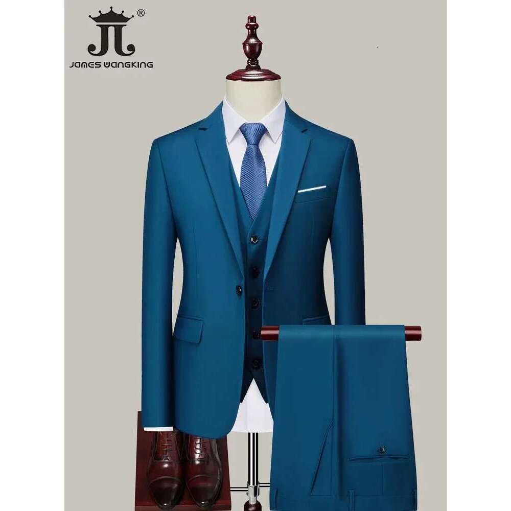 M-6XL ( Jacket+Vest+Pants ) Brand Solid Color Formal Office Business Men's Suit Groom Wedding Dress Party Male Casual Suits