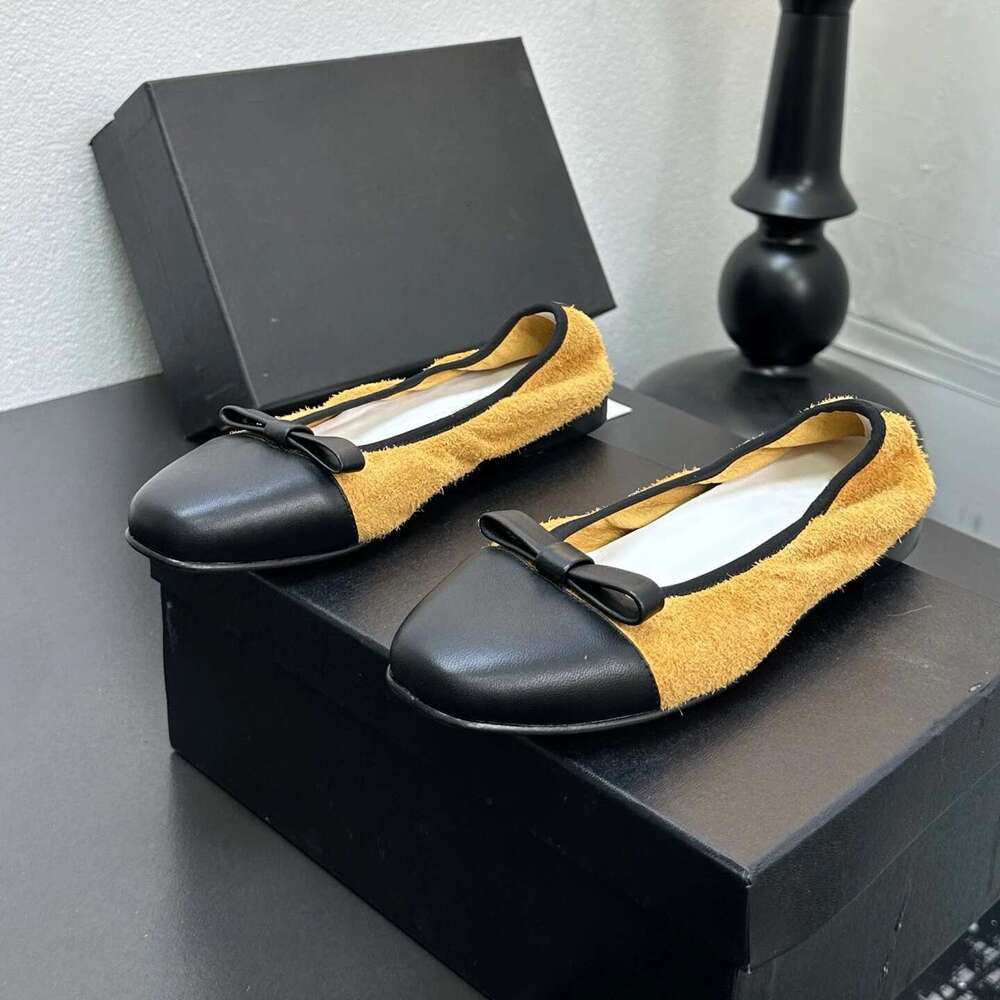Shoes Women Size35-41 Genuine Leather Ballet Flats Butterfly Knot Natural Cow Suede Square Toe Designer Shoe Zapatillas De Mujer